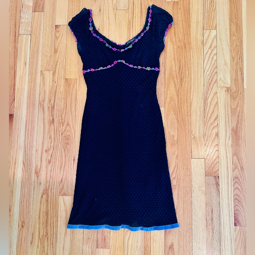 Vintage Betsey Johnson Black Dotted Swiss Dress